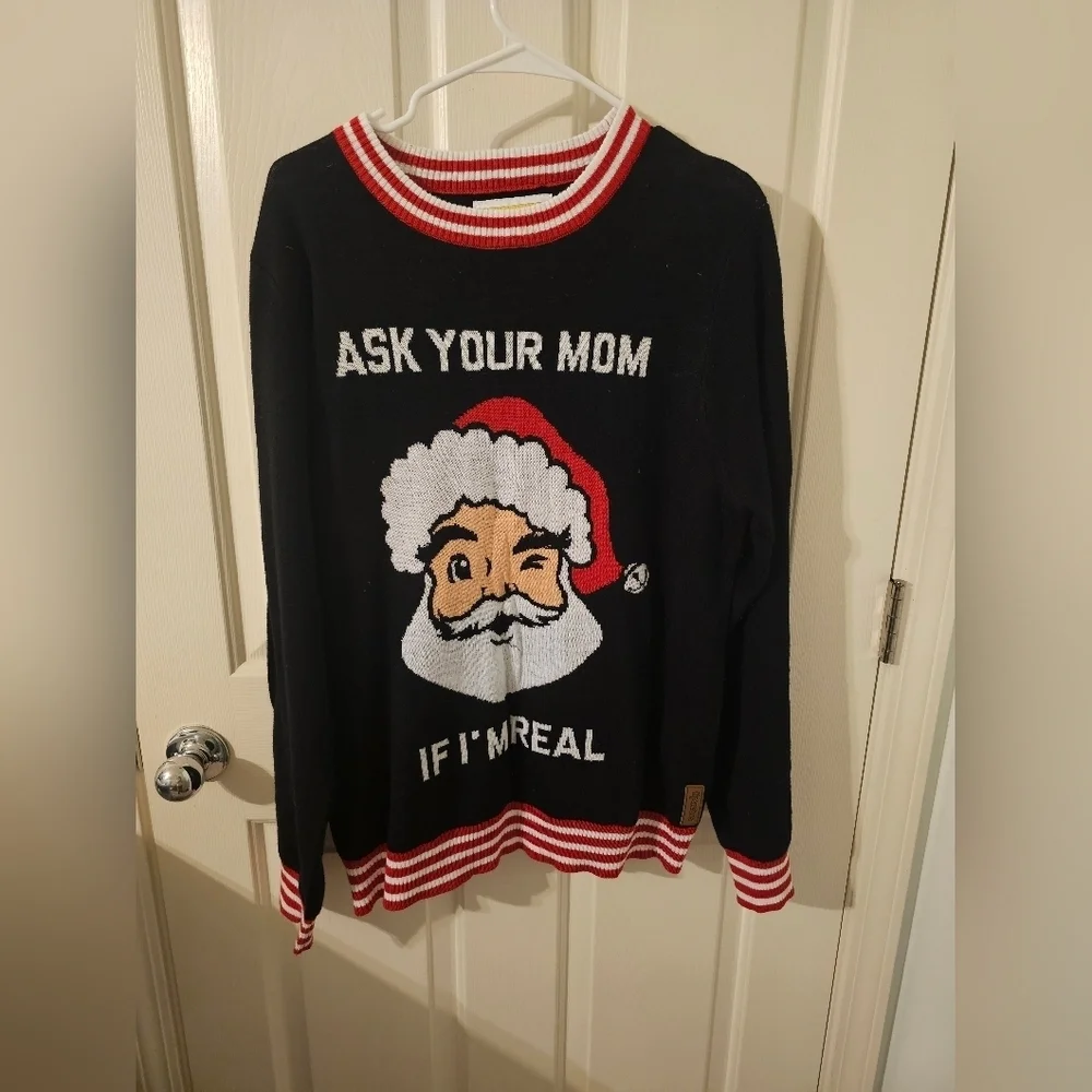 Tipsy Elves Mens Ugly Christmas Santa Sweater Ask Your Mom Size L